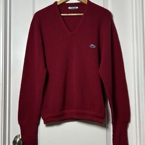 Izod Lacoste Vintage Burgundy V-Neck Sweater Old Money Ivy League Preppy Style